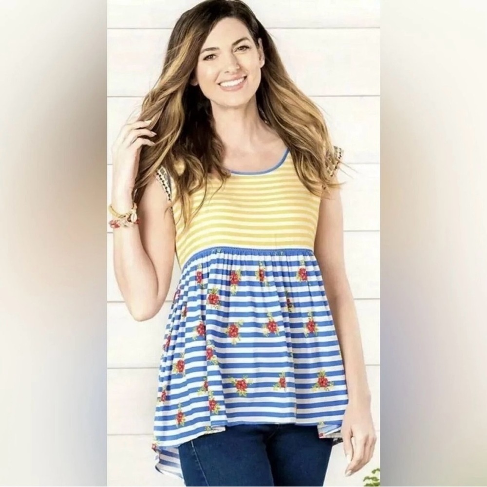 MATILDA JANE Womens Adventure Begins On My Mind Top Sz Medium Multicolor